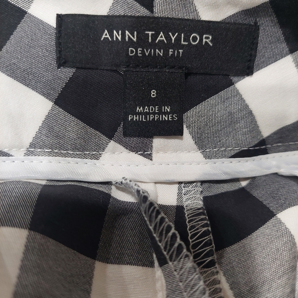 Ann Taylor Devin Fit Cropped Pants Black White Plaid Gingham Womens Sz 8 Classic - Picture 6 of 9